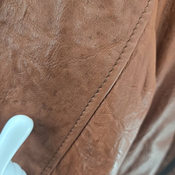 Vintage Ben Sherman Brown Leather Jacket Moto Quilted Back Distressed Flaws Med - Picture 14 of 16